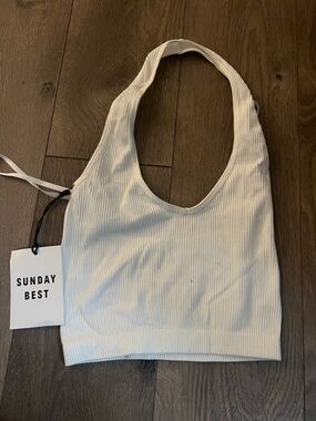 Artizia Sunday Best Cream Ribbed Halter Crop Tank